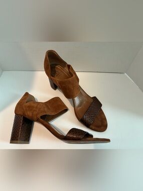Aquatalia Tan/Brown Suede & Leather Open-Toe Sandals
